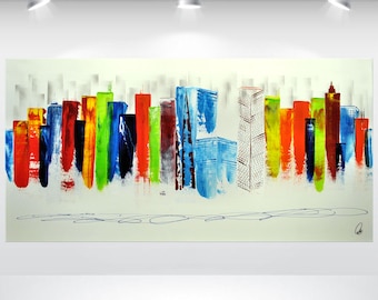 Vibrant Abstract Art-original art Painting on Canvas stylish Contemporary Wall art- Abstract Skyline painting for farmhouse decor house Gift
