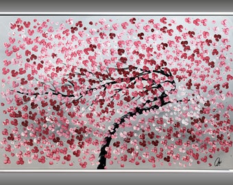 Acrylic Painting Cherry Blossoms, Artwork in Frame by Edelgard Schroer