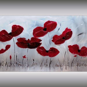 Red Poppies Abstract Acrylic Painting on Canvas - 56x28