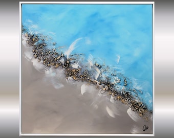 Sea and Sky, Acrylic Painting, Deep Structure, Framed Artwork, Abstract Seascape