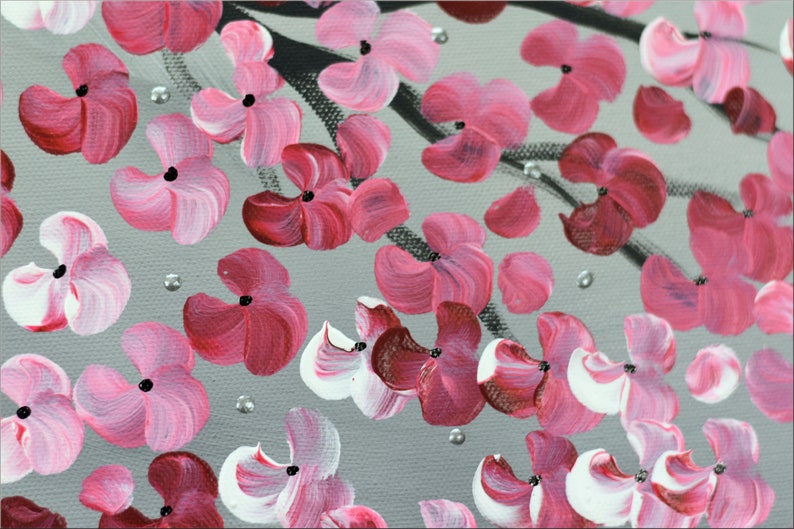 Acrylic Painting, Abstract Painting, Original Painting, Canvas Art, Wall Art, Original Art, Artwork on canvas, red cherry blossoms image 9