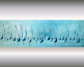 Acrylic abstract sailboat painting on canvas