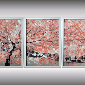 Small Acrylic Paintings, Cherry Blossoms, Original Art in Frame