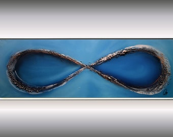 pintura acrílica, arte mural abstracto azul en marco