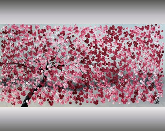 Acrylic painting, cherry blossoms, ideal gift for her, canvas wall art