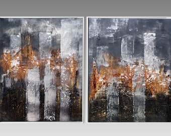 Acrylic abstract painting, framed artwork on canvas