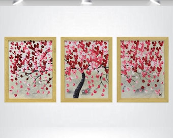 Kirschblüten Wandbild – Japanisches Triptychon mit Rahmen – Acryl auf Leinwand – Florale Kunst – Spring Days in Japan