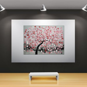 Acrylic Painting, Red Cherry Blossoms, pink home decor image 2