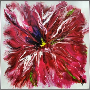 acrylic painting red blossom, original artwork on canvas