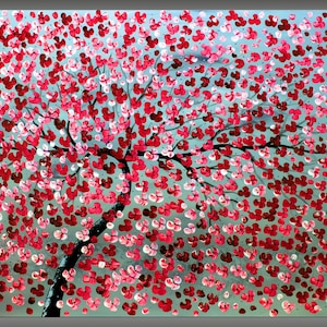 Abstract Cherry Blossom Tree Painting: Large Floral Texture Acrylic Artwork