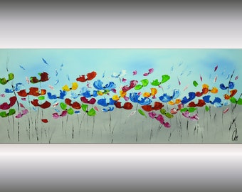 Stretched Acrylic Painting , Abstract Painting, Original Painting Colorful Flowers