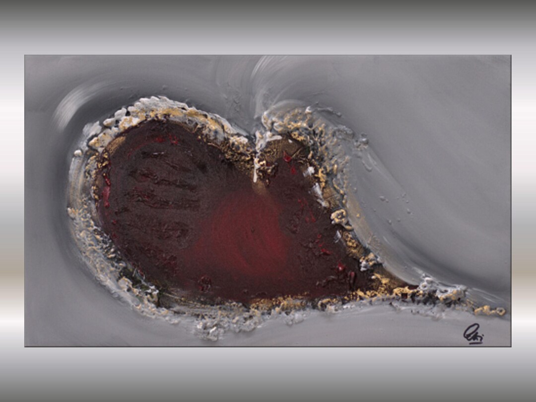 Picture of Heart of Fire, Textured Acrylic Painting, 30x50 Cm, Modern Art, Gold ...