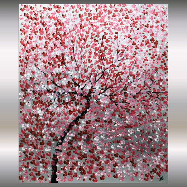 Acrylic Painting, Abstract Painting, Original Painting, Canvas Art,  Wall Art, Original Art, Artwork on canvas, red cherry blossoms