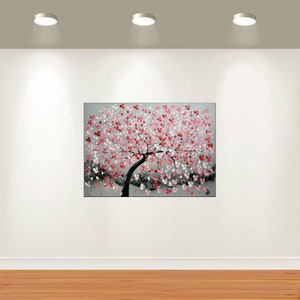 Acrylic Painting, Red Cherry Blossoms, pink home decor image 7