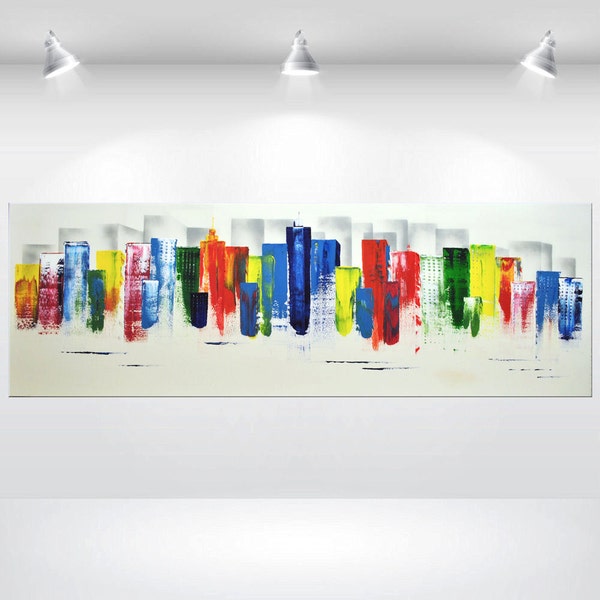 abstraktes Gemälde Großformat XXL bunte Skyline Originalgemälde moderne Kunst direkt vom Künstler Ettis Gallery