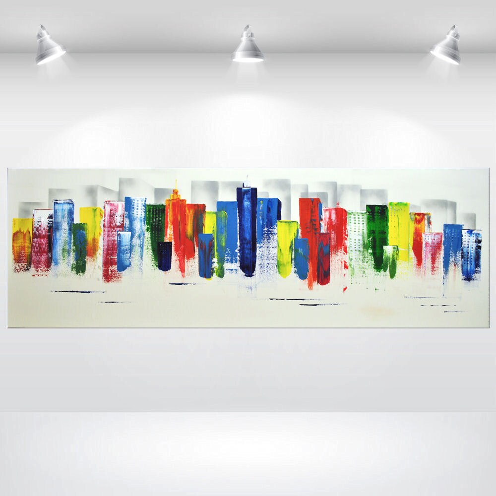 Acrylic painting on canvas, large abstract city