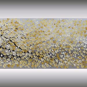 Abstract Floral Acrylic Painting: Mustard Yellow, Black, and Silver