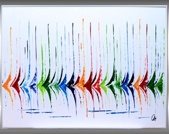 acrylic painting in frame, abstract sailboats, nautical inspiration