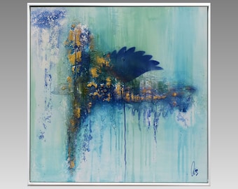 Abstract Acrylic painting on canvas, framed artwork