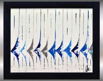 Acrylic Painting, Abstract Art, Framed Sailboat Painting