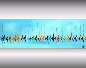 Abstract Acrylic Painting, Large Artwork on Canvas, Sailboat Painting