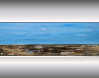 abstraktes Gemälde, gerahmtes Leinwandbild, abstraktes Landschaftsbild con Edelgard Schroer