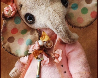 Alla Bears original artist Vintage Elephant gift Sweet flower garden rose pink home decor baby girl Confirmation Birthday gold nib