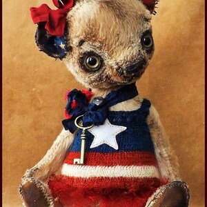 By Alla Bears America Teddy Bear Patriotic Vintage artist Old doll OOAK prim toy Retro house office baby nursery decor image 2