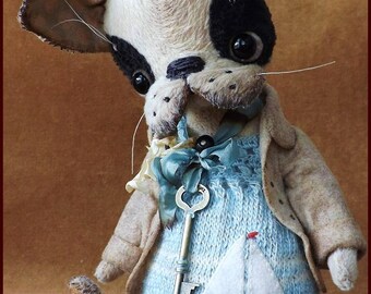 Alla Bears original artist OOAK Boston Terrier Bulldog Vintage Puppy dog custom pet Antique toy art doll bid gift home office decor