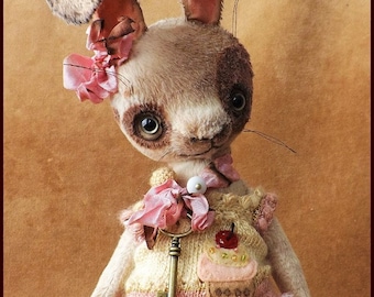 Alla Bears original artist Bunny Rabbit doll Vintage Antique baby handmade home office kitchen decor Sweet Birthday shower girl gift