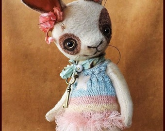 Alla Bears original artist Rabbit Bunny doll Vintage Antique baby handmade home office decor America Flag Patriotic Birthday gift