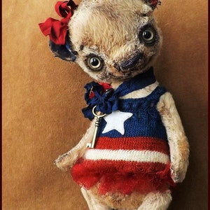 By Alla Bears America Teddy Bear Patriotic Vintage artist Old doll OOAK prim toy Retro house office baby nursery decor image 6