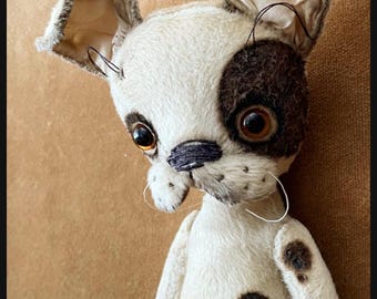 Alla Bears original artist dog stuffed Antique Pug Bulldog Boston terrier art doll gift pet baby decor