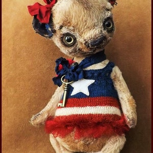 By Alla Bears America Teddy Bear Patriotic Vintage artist Old doll OOAK prim toy Retro house office baby nursery decor image 4