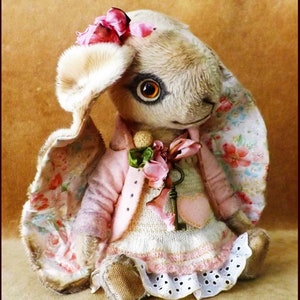 By Alla Bears original artist Bunny Rabbit doll Vintage Antique baby handmade home office decor Birthday shower girl gift
