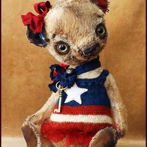 By Alla Bears America Teddy Bear Patriotic Vintage artist Old doll OOAK prim toy Retro house office baby nursery decor image 10