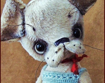 Alla Bears original artist OOAK Boston Terrier Bulldog Vintage Puppy dog custom pet Antique toy art doll bid gift home office decor