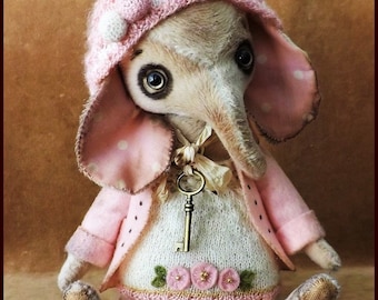 By Alla Bears Vintage artist Old Elephant custom doll OOAK prim textile art toy Retro dollhouse miniature office baby nursery decor