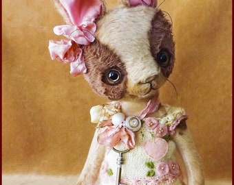 By Alla Bears Bunny Rabbit Hare original artist doll Vintage Antique baby handmade home office kitchen decor gift