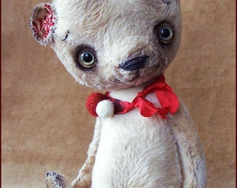 By Alla Bears Original artist OOAK Vintage Antique Teddy bear custom toy art doll baby nursery newborn photography props Christmas red decor
