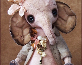 By Alla Bears original designer Elephant doll Vintage Antique baby toy handmade love heart home decor Sweet Birthday girl gift shower