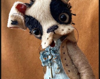 By Alla Bears original artist dog stuffed custom Antique Pug Bulldog Boston terrier art doll gift pet baby decor man cave