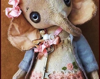 Alla Bears original artist  Elephant art doll Vintage newborn baby handmade home decor Sweet Mothers Day Birthday girl gift Wedding Bridal