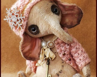 By Alla Bears Vintage artist Old Elephant doll OOAK prim toy Retro beige house office baby nursery decor