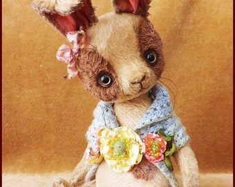 By Alla Bears Bunny Rabbit Hare original artist doll Vintage Antique baby handmade home office kitchen decor gift