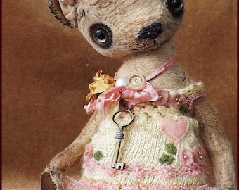 Alla Bears original artist Teddy Bear art toy doll Vintage Sweet Spring key home office decor cookie baby girl Birthday cute pink heart love
