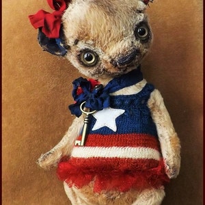 By Alla Bears America Teddy Bear Patriotic Vintage artist Old doll OOAK prim toy Retro house office baby nursery decor image 5