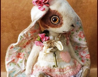 Alla Bears original artist Bunny Rabbit doll Vintage Antique baby handmade home office kitchen decor Sweet Birthday shower girl gift