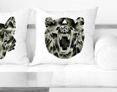 Pillow with Insert . Wolf Wolves Pillow . Triangle Geometric . Watercolor Print on White Pillow . Modern Minimal Decor