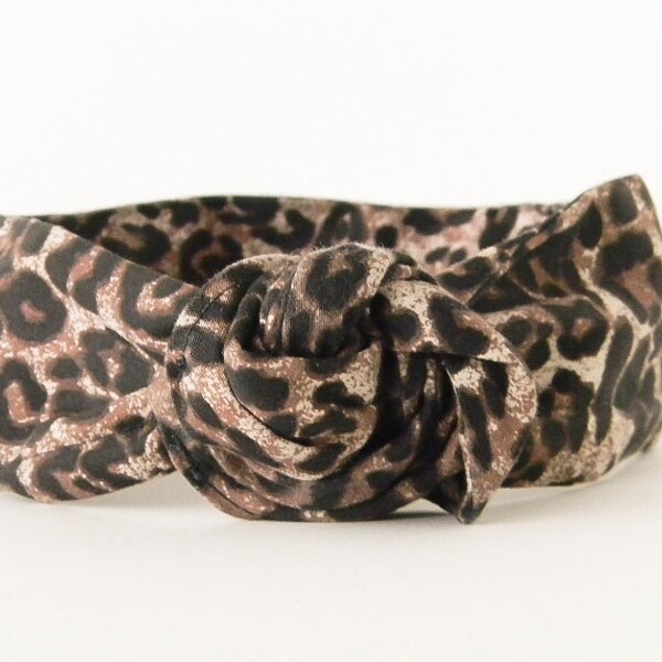 Dark Leopard Hair Turban, Wire Headband, Hair Accessory, Head Scarf, Dolly Bow Headband, Knot Headband, Adjustable, Hairwrap, Leopard Pin Up